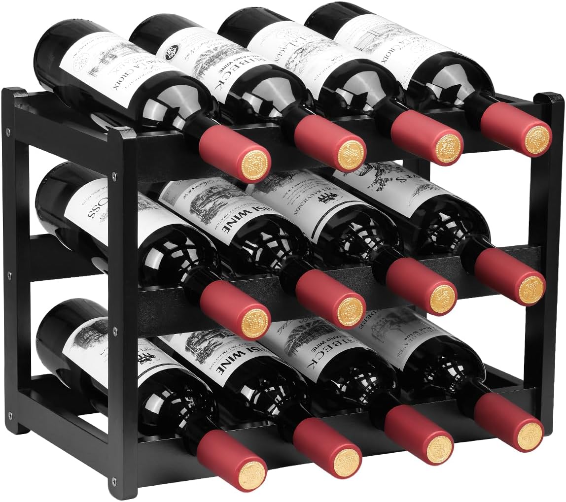 Wine Rack 8 Bottle 2-Tier Eco-Friendly Bamboo Wine Storage Easy-Assembly Space-Saving for Wine Lovers,Kitchen Wine Organizer for Countertop,Pantry, Home,Room Decor,Bar