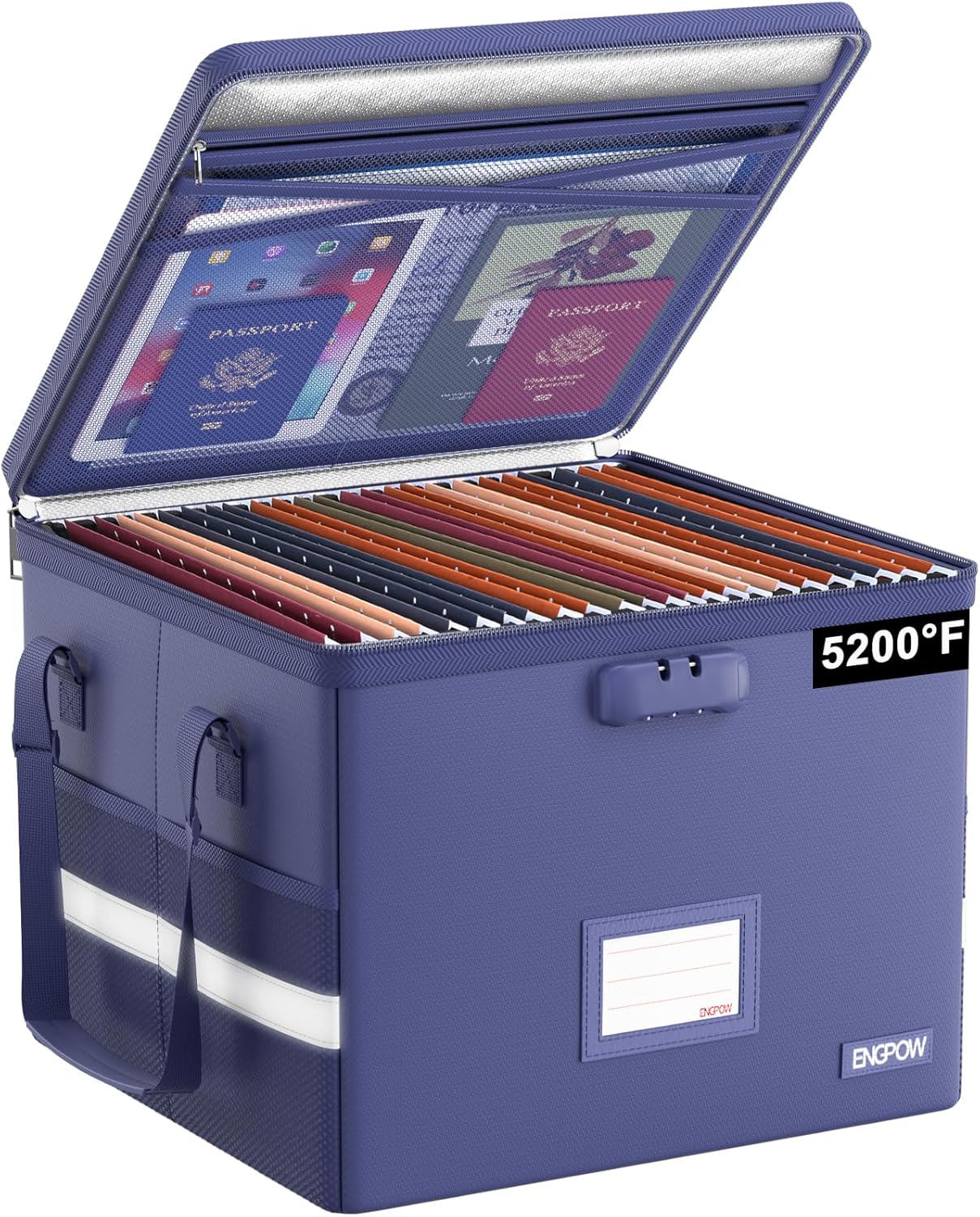 File Box with Lock,Fireproof Document Box with Zipper&Pockets,Collapsible File Organizer Filing Storage Cabinet with Handle,Portable Home Office Safe for Hanging Letter/Legal Folder,Black
