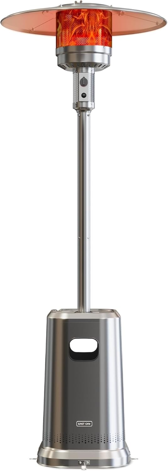 50,000 BTU Patio Heater for Outdoor Use With Round Table Design, Double-Layer Stainless Steel Burner and Wheels, Outdoor Patio Heater for Home and Commercial, Bronze, 31.9" x 31.9" x 86.6"