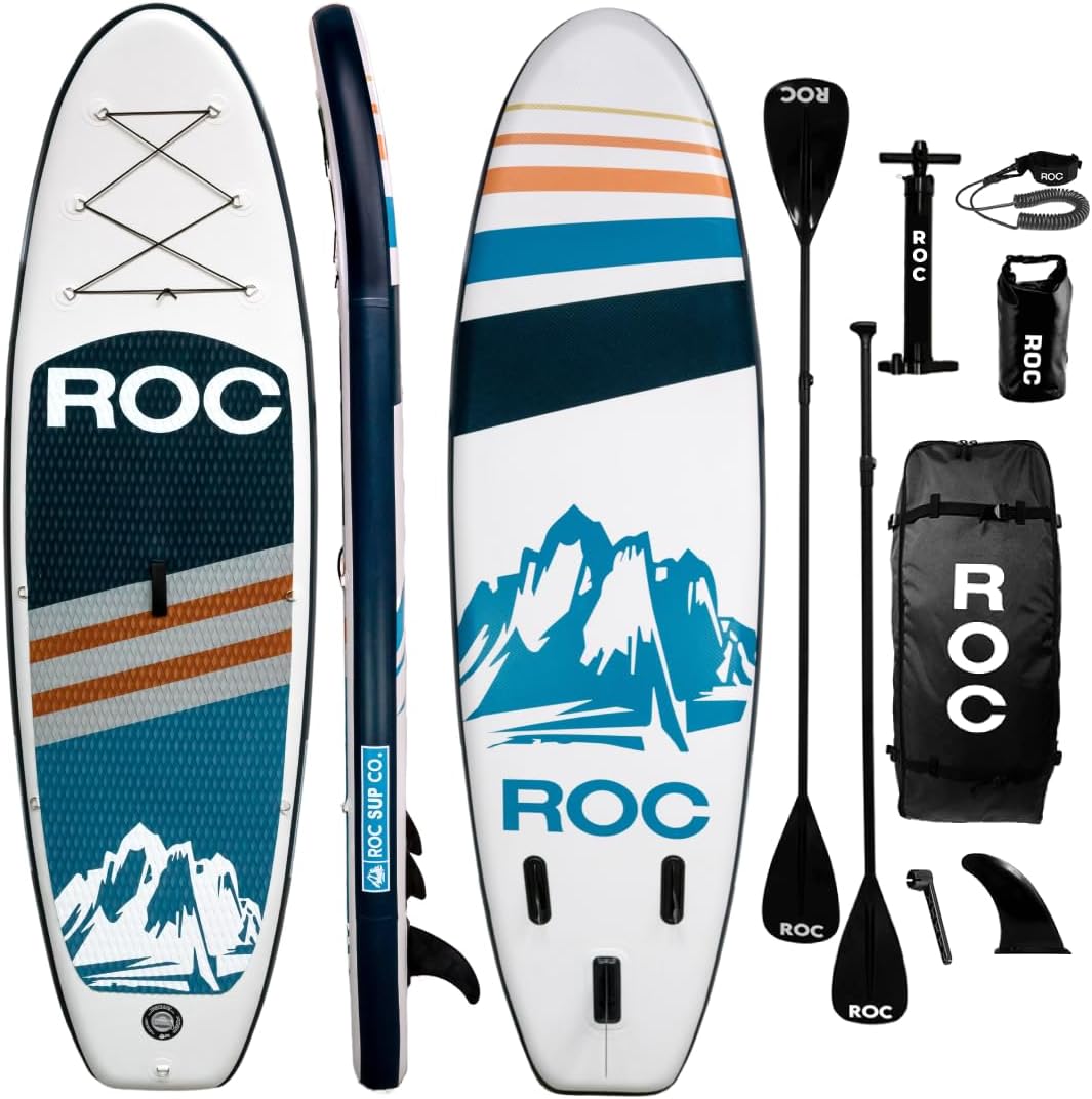 Roc Inflatable Stand Up Paddle Board with Premium SUP Paddle Board Accessories, Wide Stable Design, Non-Slip Comfort Deck for Youth & Adults