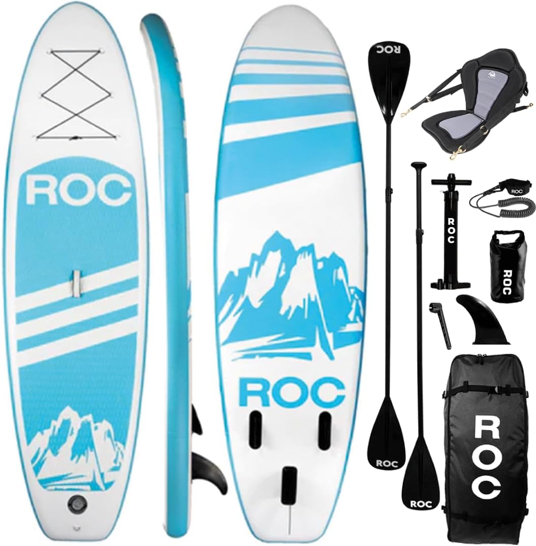 Roc Inflatable Stand Up Paddle Board with Premium SUP Paddle Board Accessories, Wide Stable Design, Non-Slip Comfort Deck for Youth & Adults