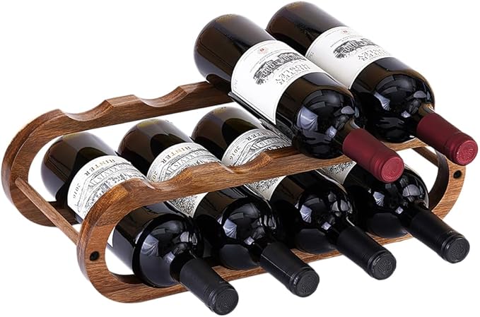 Navtcow Wine Rack and Water Bottle Organizer 2 in 1 for Cabinet and Countertop - Adjustable in 2 Sizes (Acacia Wood 2 Tier)
