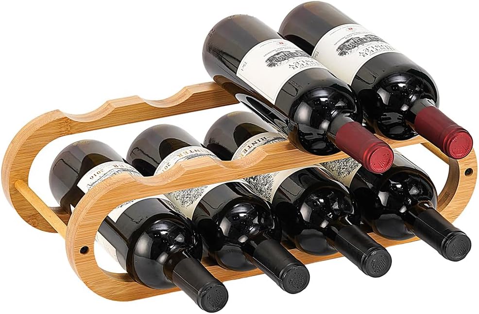 Navtcow Wine Rack and Water Bottle Organizer 2 in 1 for Cabinet and Countertop - Adjustable in 2 Sizes (Acacia Wood 2 Tier)