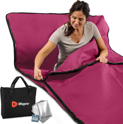 Infrared Sauna Blanket for Detox & Relaxation – Low EMF Carbon Fiber Heating, 9 Temp Levels, 5 Colors – Portable Sauna Blanket Infrared with Waterproof Interior & Carry Bag