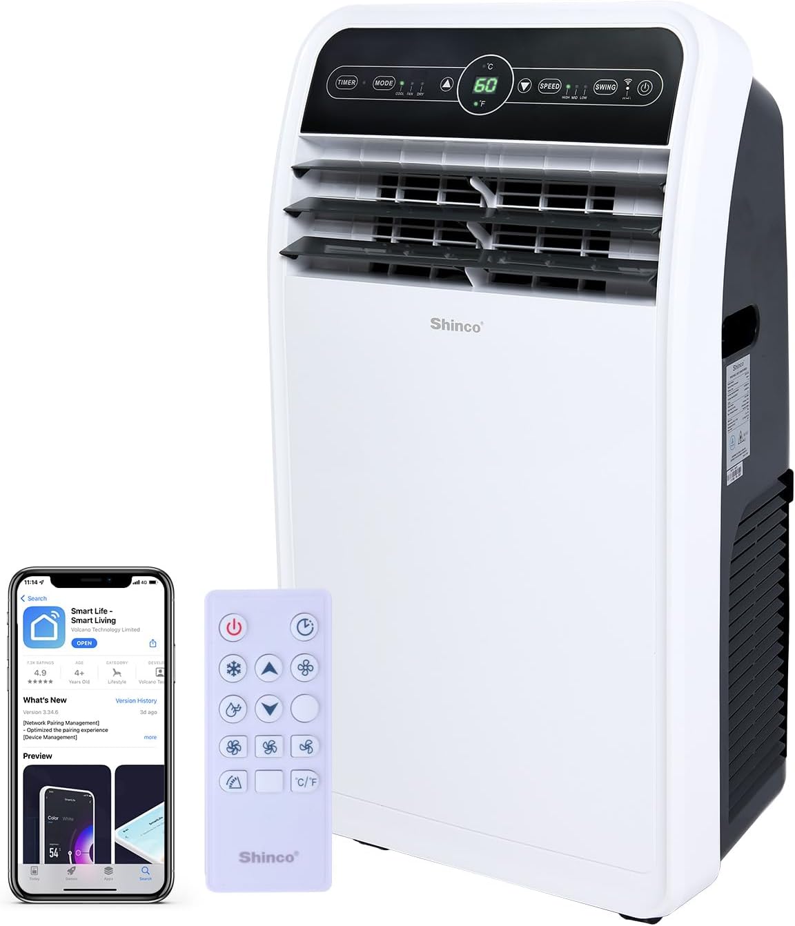 8,000 BTU Portable Air Conditioner, AC Unit with Built-in Cool, Dehumidifier & Fan Modes for Room up to 350 sq.ft, Conditioner Remote Control, 24 Hour Timer, Installation Kit