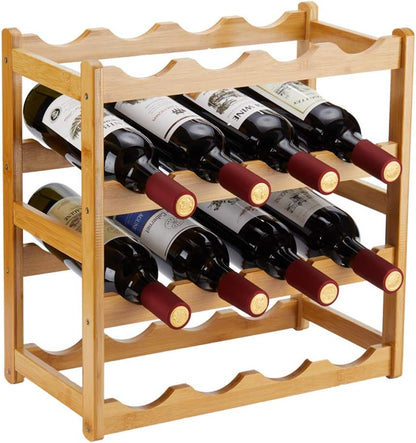 Wine Rack 8 Bottle 2-Tier Eco-Friendly Bamboo Wine Storage Easy-Assembly Space-Saving for Wine Lovers,Kitchen Wine Organizer for Countertop,Pantry, Home,Room Decor,Bar