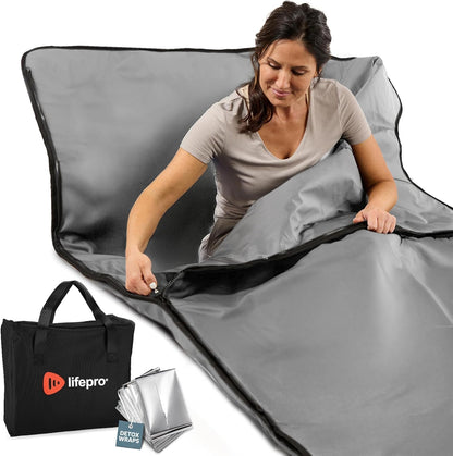 Infrared Sauna Blanket for Detox & Relaxation – Low EMF Carbon Fiber Heating, 9 Temp Levels, 5 Colors – Portable Sauna Blanket Infrared with Waterproof Interior & Carry Bag