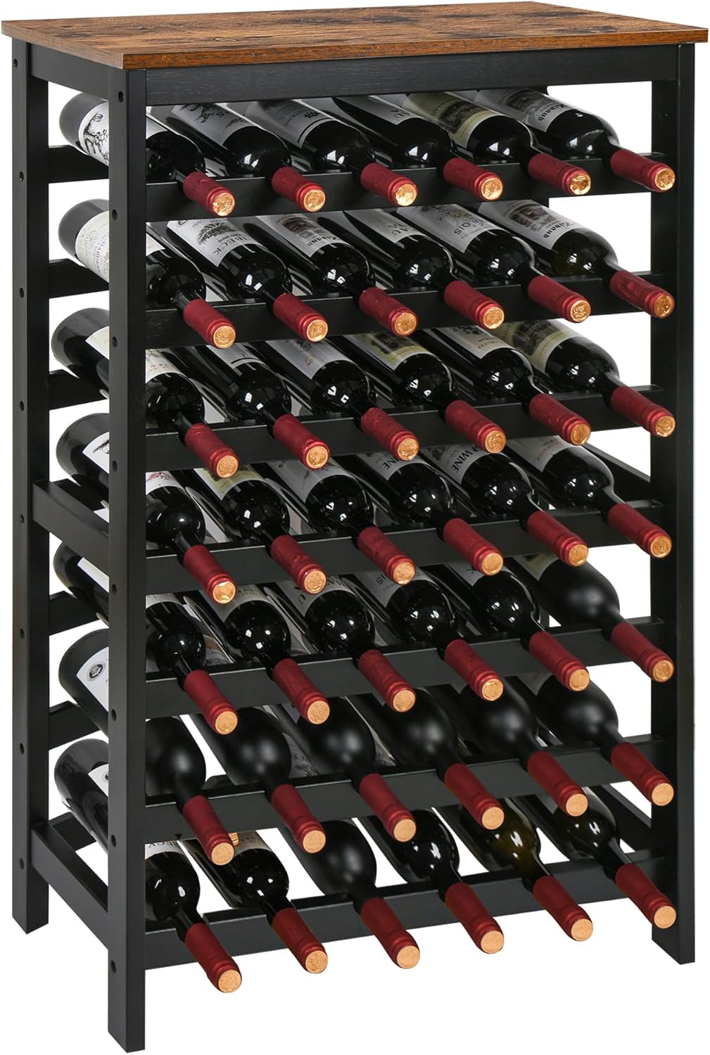 42 Bottles Bamboo Wine Rack,7-Tier Wine Rack Freestanding Floor with Table Top, Wine Storage Shelf for Kitchen Dining Room Bar,Rustic Brown and Black