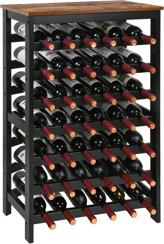 42 Bottles Bamboo Wine Rack,7-Tier Wine Rack Freestanding Floor with Table Top, Wine Storage Shelf for Kitchen Dining Room Bar,Rustic Brown and Black