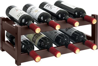 Bamboo Wine Rack, 2-Tier Wine Racks Countertop Cabinet Wine Holder Wine Storage Shelf for Pantry Kitchen Bar Black