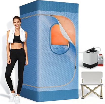 Portable Sauna for Home with 3L 1200W Steamer, Big Folding Chair, 99 Mins Timer, 9 Levels, Pernoanl Steam Sauna Tent Dual YKK Zippers for Home Spa Detoxification, 32' x32' x 71', Blue