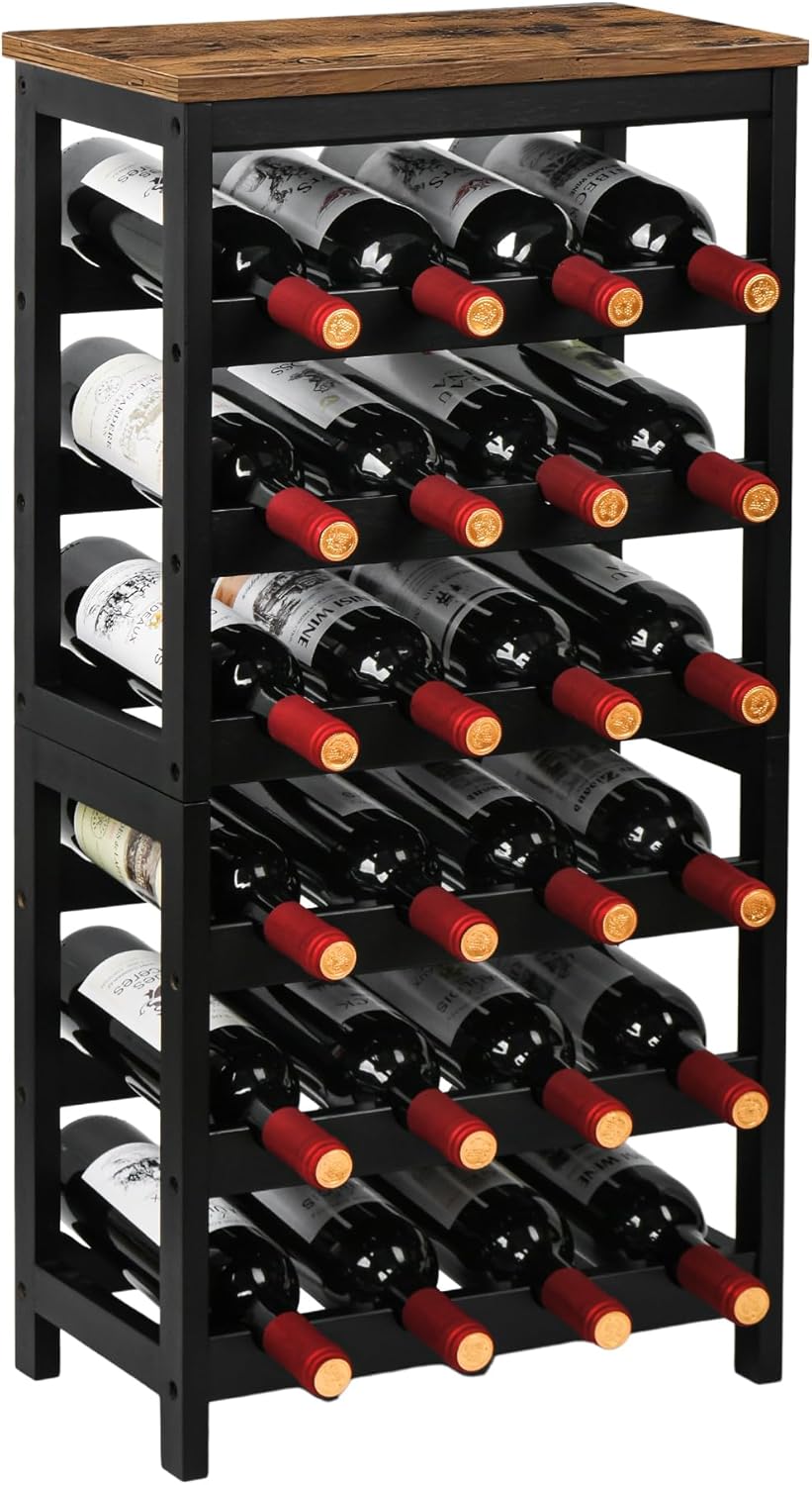 Bamboo Wine Rack, 2-Tier Wine Racks Countertop Cabinet Wine Holder Wine Storage Shelf for Pantry Kitchen Bar Black