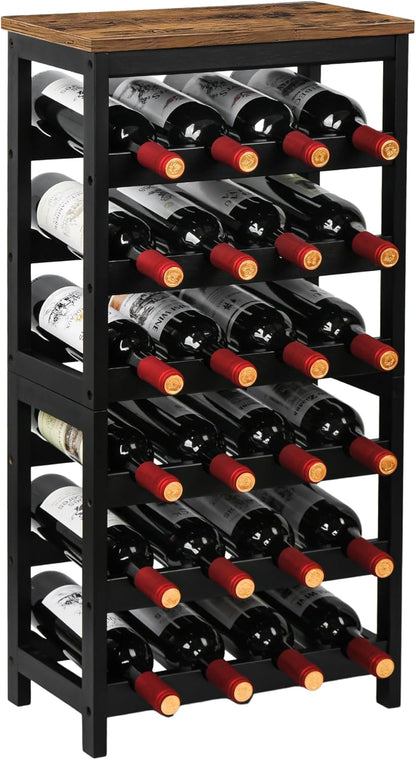 Bamboo Wine Rack, 2-Tier Wine Racks Countertop Cabinet Wine Holder Wine Storage Shelf for Pantry Kitchen Bar Black