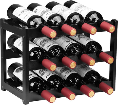 Wine Rack 8 Bottle 2-Tier Eco-Friendly Bamboo Wine Storage Easy-Assembly Space-Saving for Wine Lovers,Kitchen Wine Organizer for Countertop,Pantry, Home,Room Decor,Bar