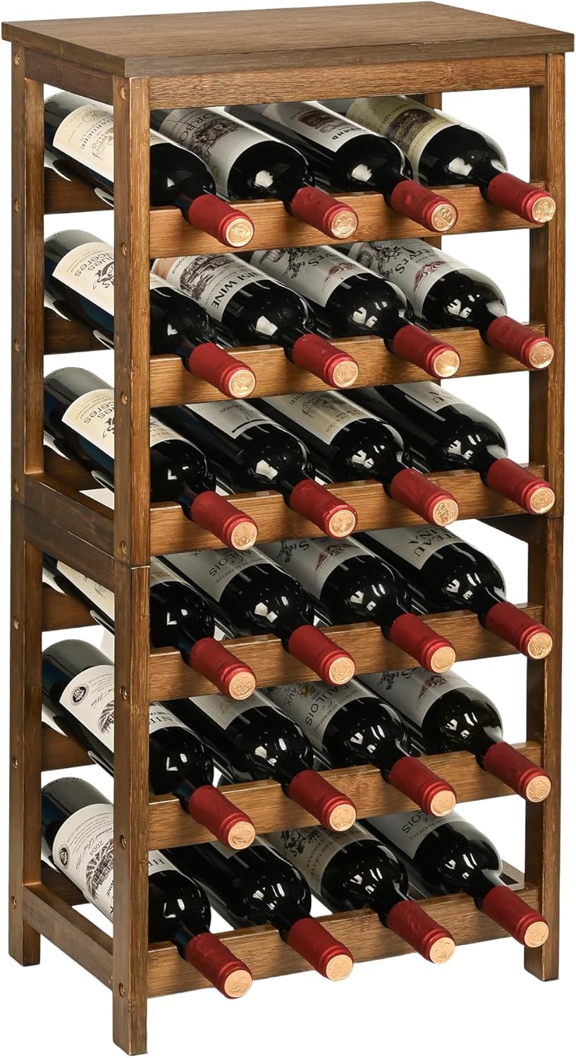 Bamboo Wine Rack, 2-Tier Wine Racks Countertop Cabinet Wine Holder Wine Storage Shelf for Pantry Kitchen Bar Black