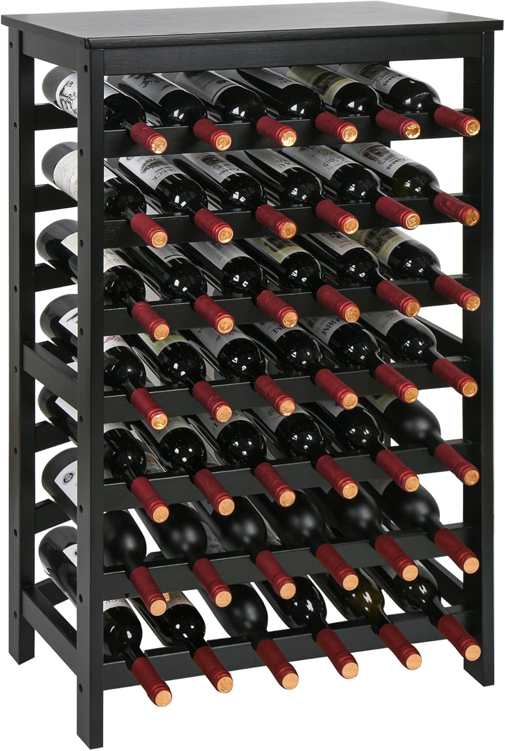 42 Bottles Bamboo Wine Rack,7-Tier Wine Rack Freestanding Floor with Table Top, Wine Storage Shelf for Kitchen Dining Room Bar,Rustic Brown and Black