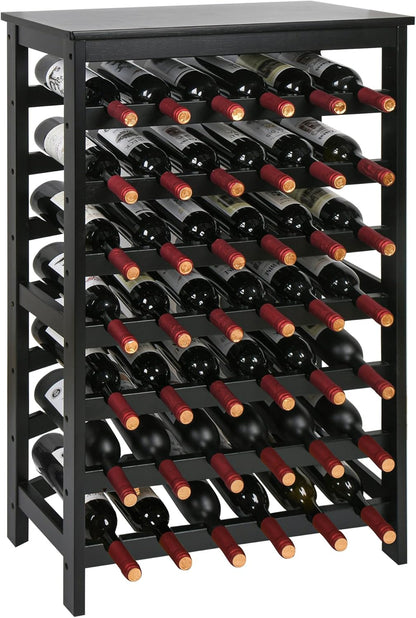 42 Bottles Bamboo Wine Rack,7-Tier Wine Rack Freestanding Floor with Table Top, Wine Storage Shelf for Kitchen Dining Room Bar,Rustic Brown and Black