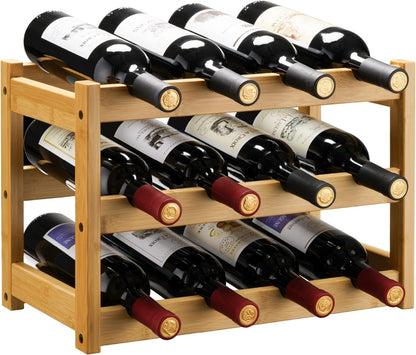 Bamboo Wine Rack, 2-Tier Wine Racks Countertop Cabinet Wine Holder Wine Storage Shelf for Pantry Kitchen Bar Black