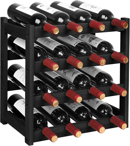 Bamboo Wine Rack, 2-Tier Wine Racks Countertop Cabinet Wine Holder Wine Storage Shelf for Pantry Kitchen Bar Black