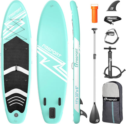 11' Premium Stand Up Paddle Board, Yoga Board with SUP Accessories & Carry Bag | Wide Stance, Surf Control, Non-Slip Deck, Leash, Paddle and Pump for Youth & Adult