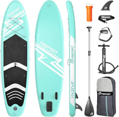 11' Premium Stand Up Paddle Board, Yoga Board with SUP Accessories & Carry Bag | Wide Stance, Surf Control, Non-Slip Deck, Leash, Paddle and Pump for Youth & Adult