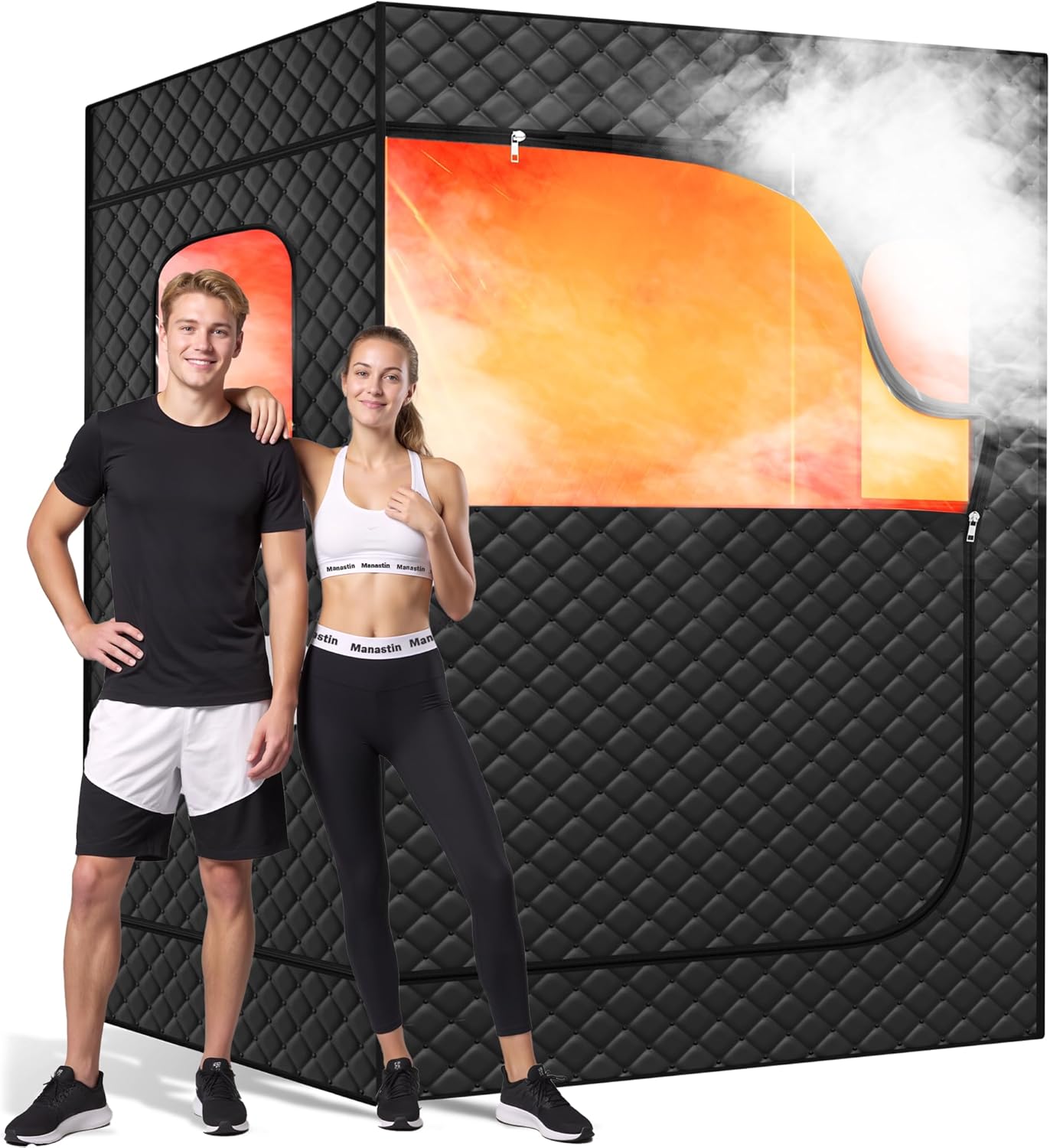 2 Person Portable Steam Sauna for Home, 1 or 2 Person Full Body Home Spa with 2 Foldable Chairs,9 Levels of Sauna Tent with Remote Control, (Black, Large)