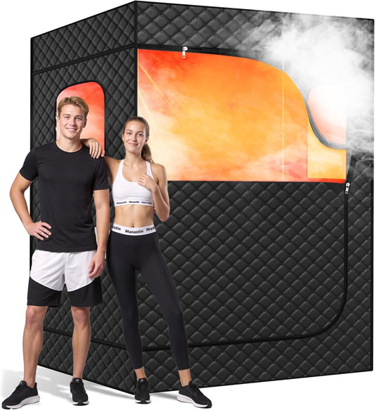 2 Person Portable Steam Sauna for Home, 1 or 2 Person Full Body Home Spa with 2 Foldable Chairs,9 Levels of Sauna Tent with Remote Control, (Black, Large)