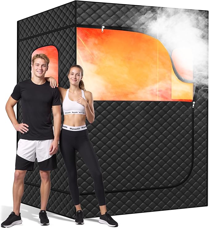 2 Person Portable Steam Sauna for Home, 1 or 2 Person Full Body Home Spa with 2 Foldable Chairs,9 Levels of Sauna Tent with Remote Control, (Black, Large)