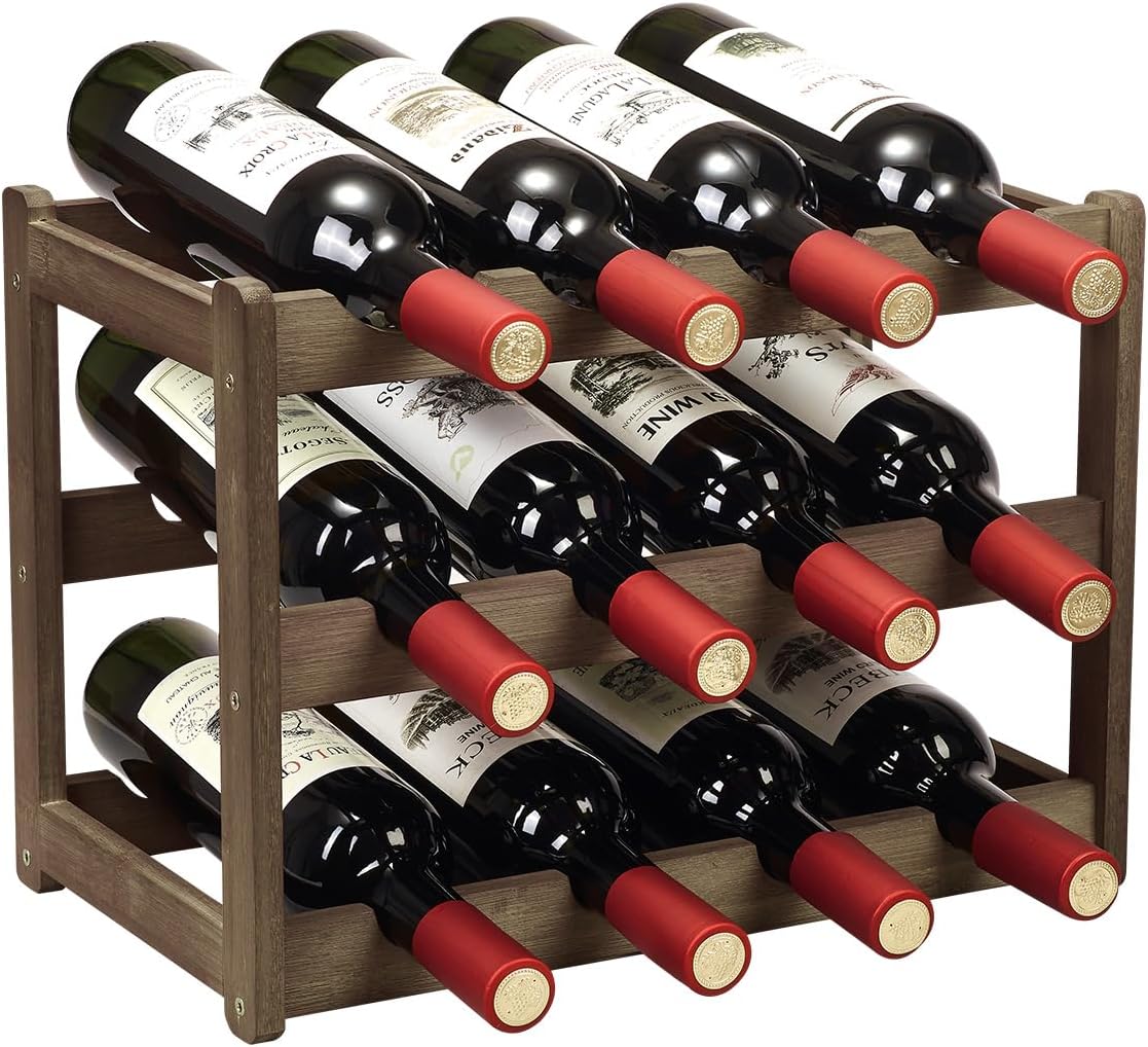 Wine Rack 8 Bottle 2-Tier Eco-Friendly Bamboo Wine Storage Easy-Assembly Space-Saving for Wine Lovers,Kitchen Wine Organizer for Countertop,Pantry, Home,Room Decor,Bar