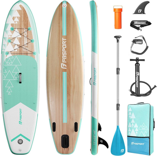 11' Premium Stand Up Paddle Board, Yoga Board with SUP Accessories & Carry Bag | Wide Stance, Surf Control, Non-Slip Deck, Leash, Paddle and Pump for Youth & Adult