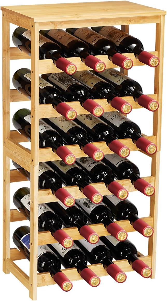 Wine Rack 8 Bottle 2-Tier Eco-Friendly Bamboo Wine Storage Easy-Assembly Space-Saving for Wine Lovers,Kitchen Wine Organizer for Countertop,Pantry, Home,Room Decor,Bar