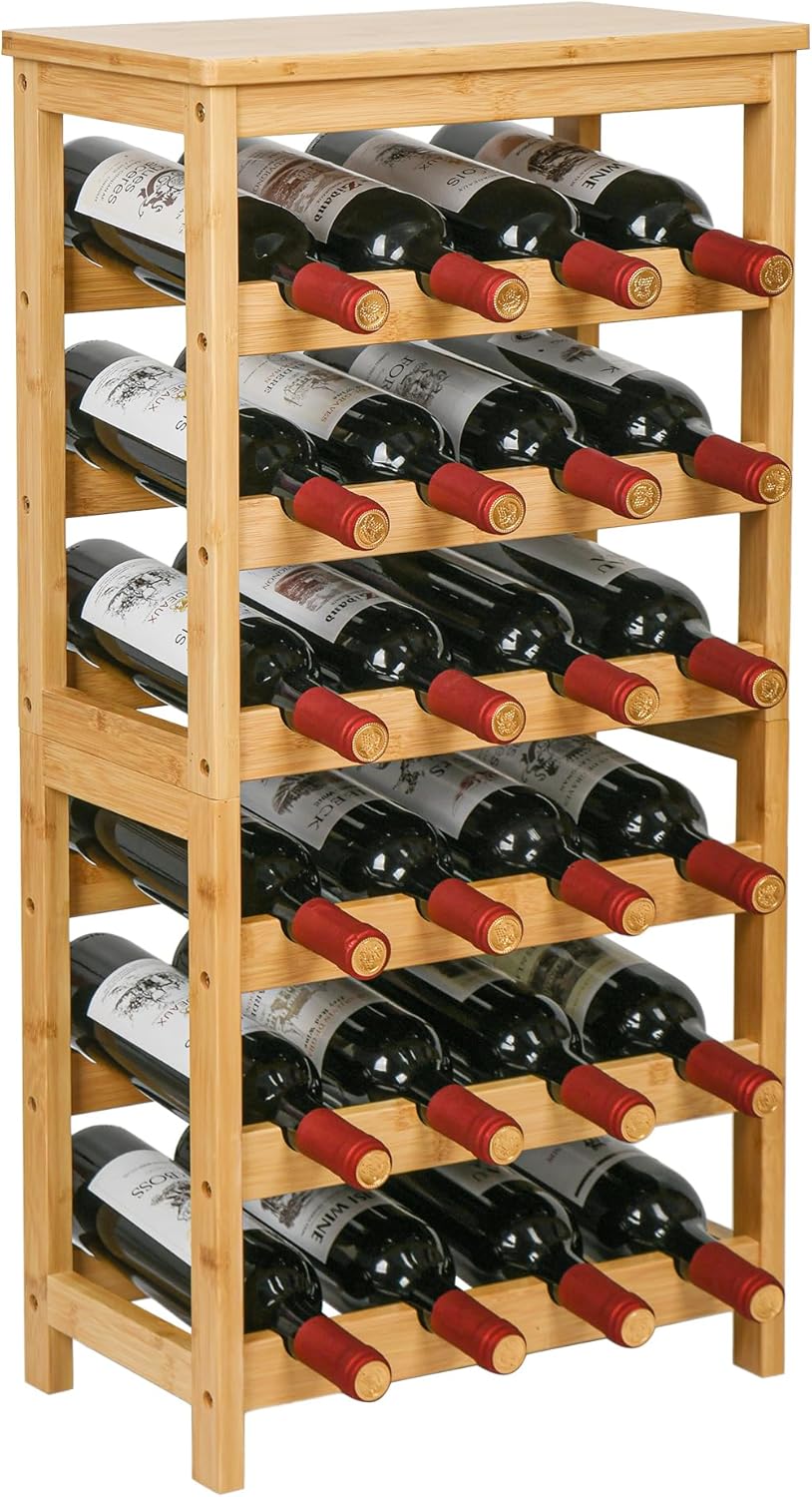 Bamboo Wine Rack, 2-Tier Wine Racks Countertop Cabinet Wine Holder Wine Storage Shelf for Pantry Kitchen Bar Black