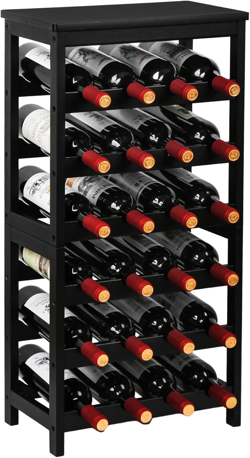 Bamboo Wine Rack, 2-Tier Wine Racks Countertop Cabinet Wine Holder Wine Storage Shelf for Pantry Kitchen Bar Black