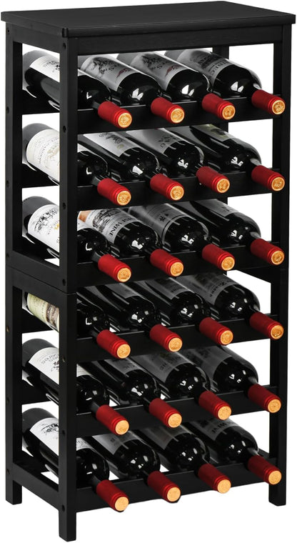Bamboo Wine Rack, 2-Tier Wine Racks Countertop Cabinet Wine Holder Wine Storage Shelf for Pantry Kitchen Bar Black
