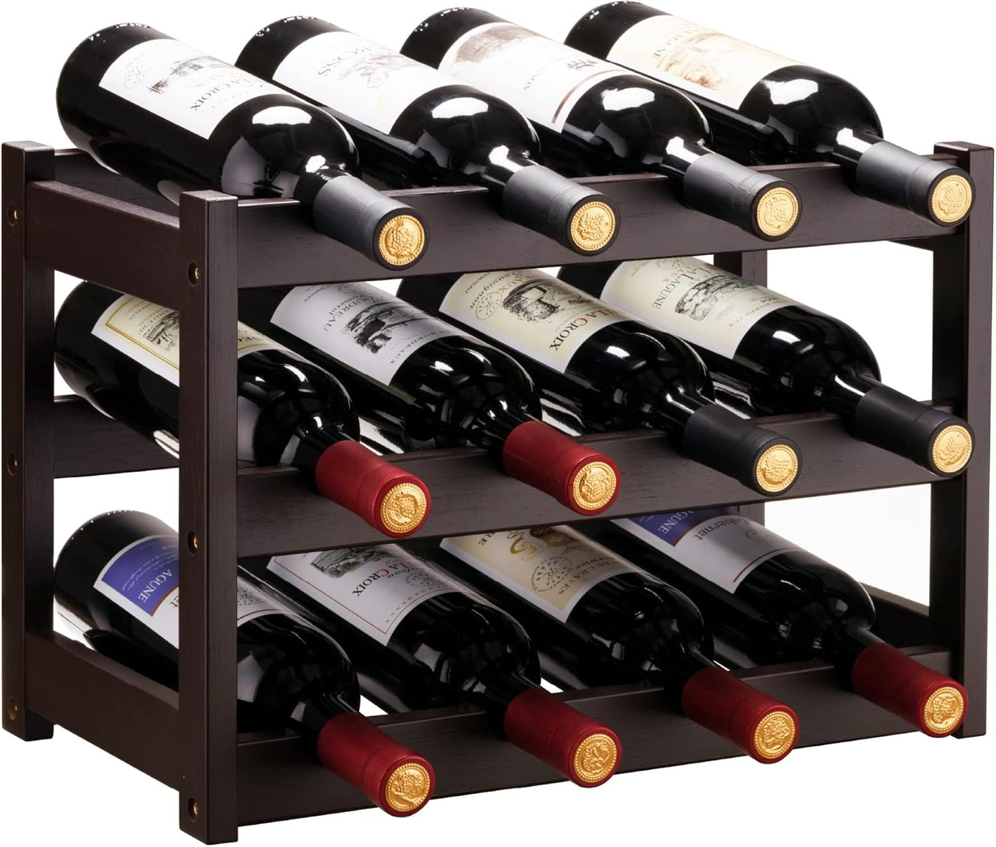 Bamboo Wine Rack, 2-Tier Wine Racks Countertop Cabinet Wine Holder Wine Storage Shelf for Pantry Kitchen Bar Black