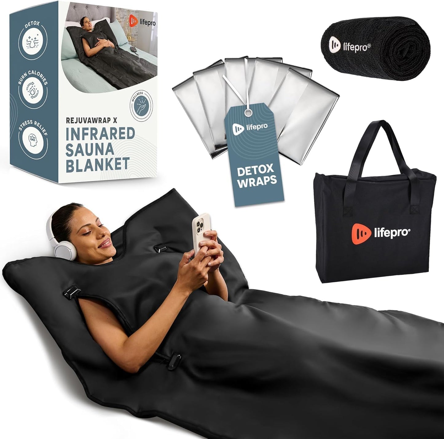 Infrared Sauna Blanket for Detox & Relaxation – Low EMF Carbon Fiber Heating, 9 Temp Levels, 5 Colors – Portable Sauna Blanket Infrared with Waterproof Interior & Carry Bag