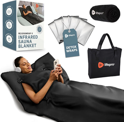 Infrared Sauna Blanket for Detox & Relaxation – Low EMF Carbon Fiber Heating, 9 Temp Levels, 5 Colors – Portable Sauna Blanket Infrared with Waterproof Interior & Carry Bag