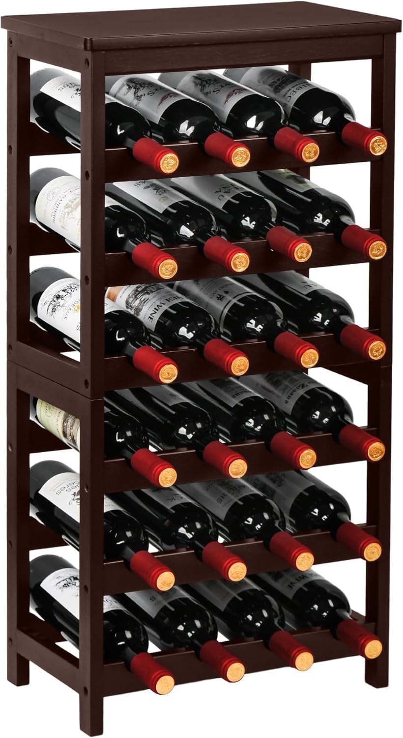 Bamboo Wine Rack, 2-Tier Wine Racks Countertop Cabinet Wine Holder Wine Storage Shelf for Pantry Kitchen Bar Black