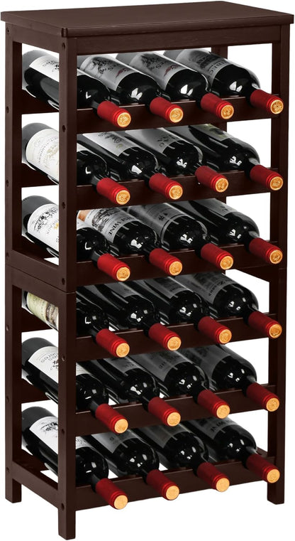 Bamboo Wine Rack, 2-Tier Wine Racks Countertop Cabinet Wine Holder Wine Storage Shelf for Pantry Kitchen Bar Black
