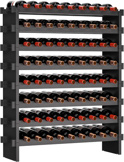 42 Bottles Bamboo Wine Rack,7-Tier Wine Rack Freestanding Floor with Table Top, Wine Storage Shelf for Kitchen Dining Room Bar,Rustic Brown and Black