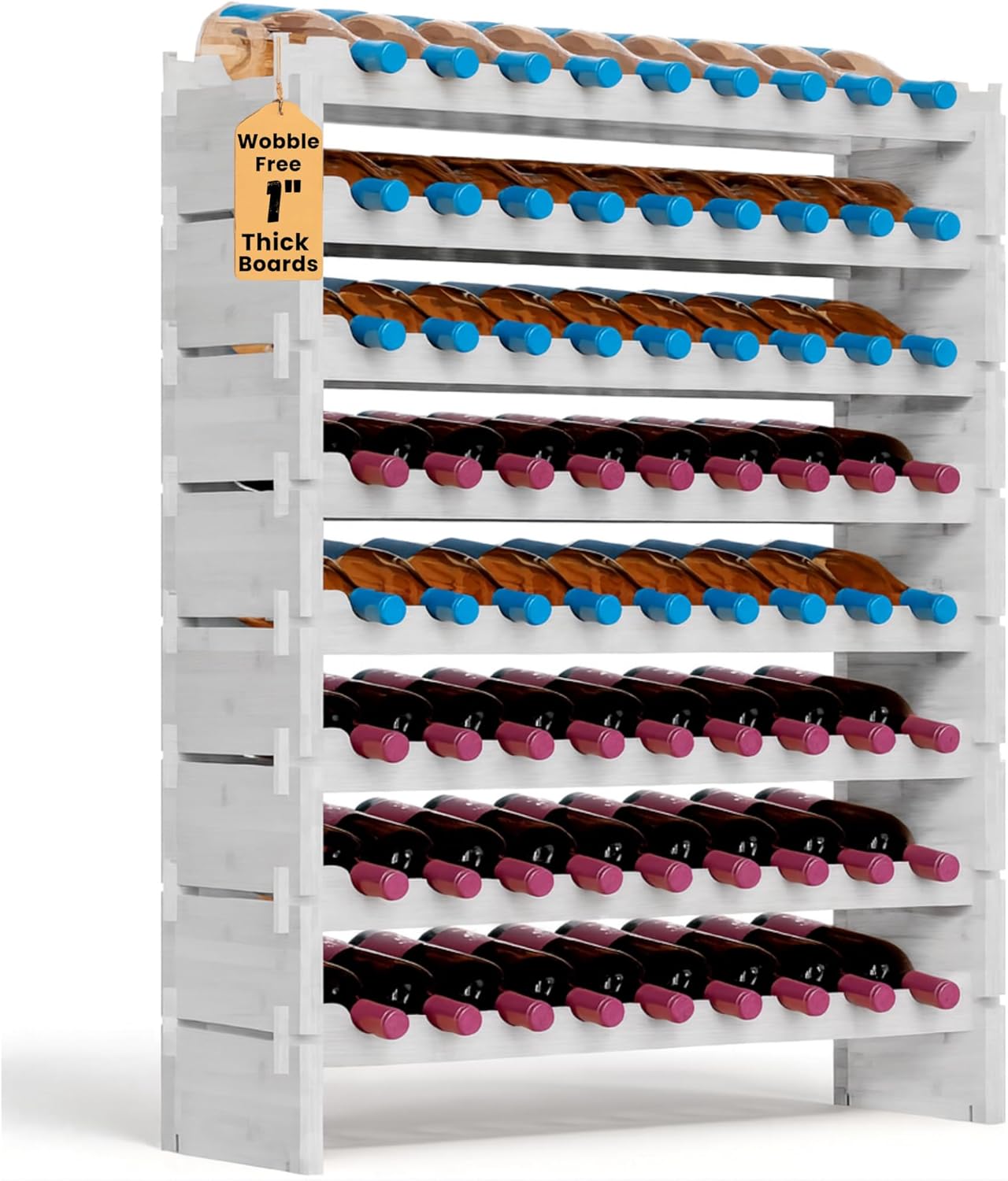 NutriChef 72 Bottle Wine Rack Stackable Bamboo Freestanding, 8-Tier Modular Shelf, Sturdy Wobble Free, Upgraded 2026 Design, Easy No-Tool Assembly for Kitchen, Cellar or Bar Storage 33.5" x 10" x 41"