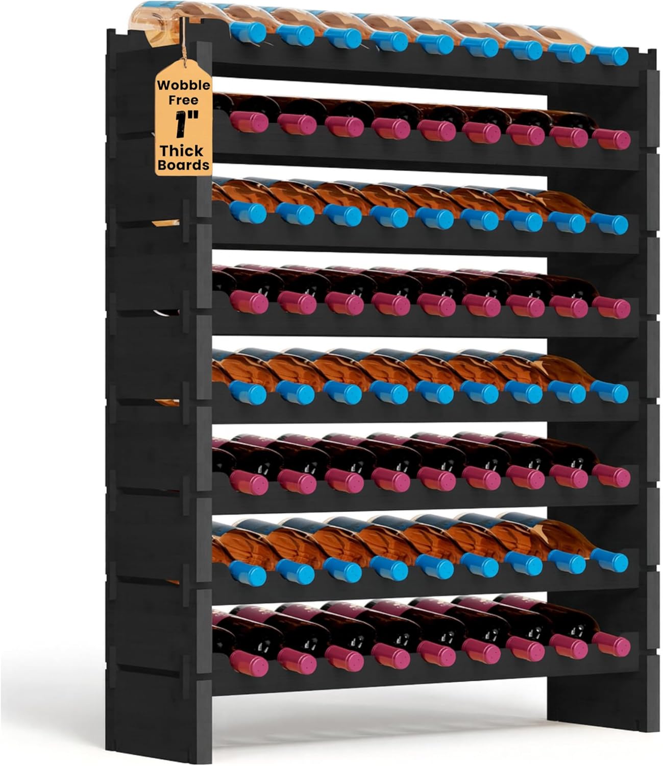 NutriChef 72 Bottle Wine Rack Stackable Bamboo Freestanding, 8-Tier Modular Shelf, Sturdy Wobble Free, Upgraded 2026 Design, Easy No-Tool Assembly for Kitchen, Cellar or Bar Storage 33.5" x 10" x 41"