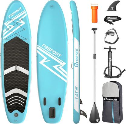 11' Premium Stand Up Paddle Board, Yoga Board with SUP Accessories & Carry Bag | Wide Stance, Surf Control, Non-Slip Deck, Leash, Paddle and Pump for Youth & Adult