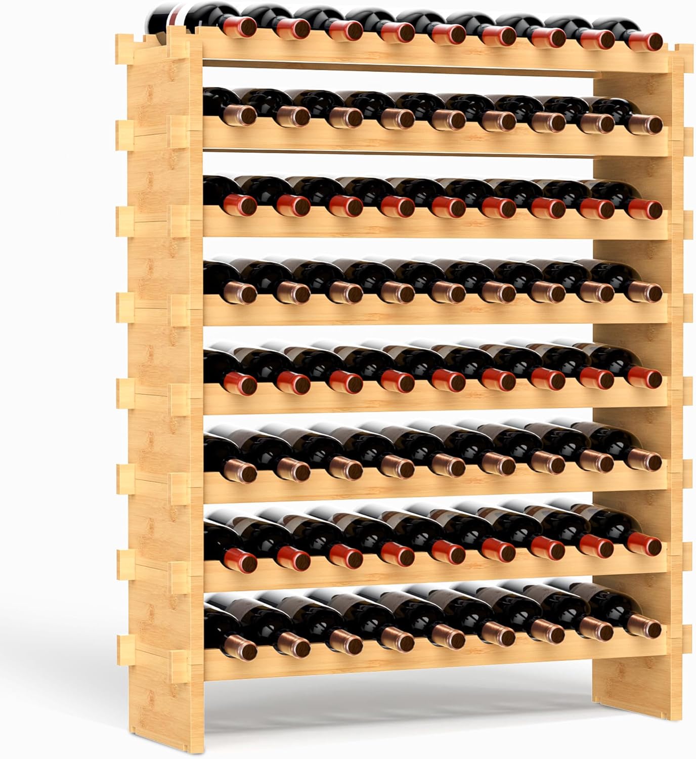 42 Bottles Bamboo Wine Rack,7-Tier Wine Rack Freestanding Floor with Table Top, Wine Storage Shelf for Kitchen Dining Room Bar,Rustic Brown and Black