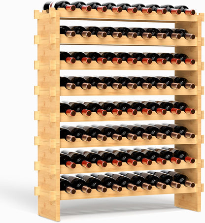 42 Bottles Bamboo Wine Rack,7-Tier Wine Rack Freestanding Floor with Table Top, Wine Storage Shelf for Kitchen Dining Room Bar,Rustic Brown and Black