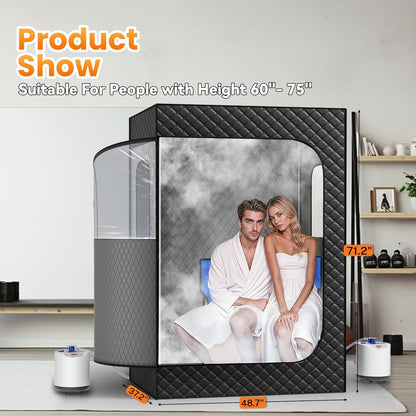 2 Person Portable Steam Sauna for Home, 1 or 2 Person Full Body Home Spa with 2 Foldable Chairs,9 Levels of Sauna Tent with Remote Control, (Black, Large)