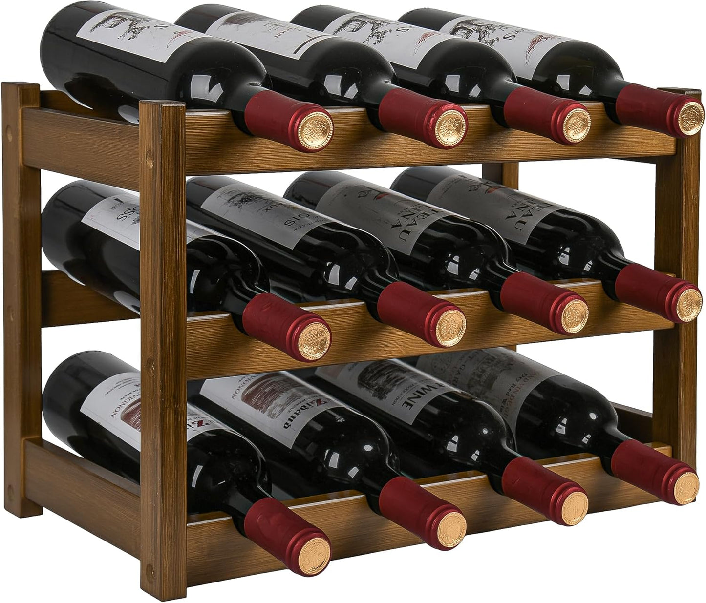 Bamboo Wine Rack, 2-Tier Wine Racks Countertop Cabinet Wine Holder Wine Storage Shelf for Pantry Kitchen Bar Black