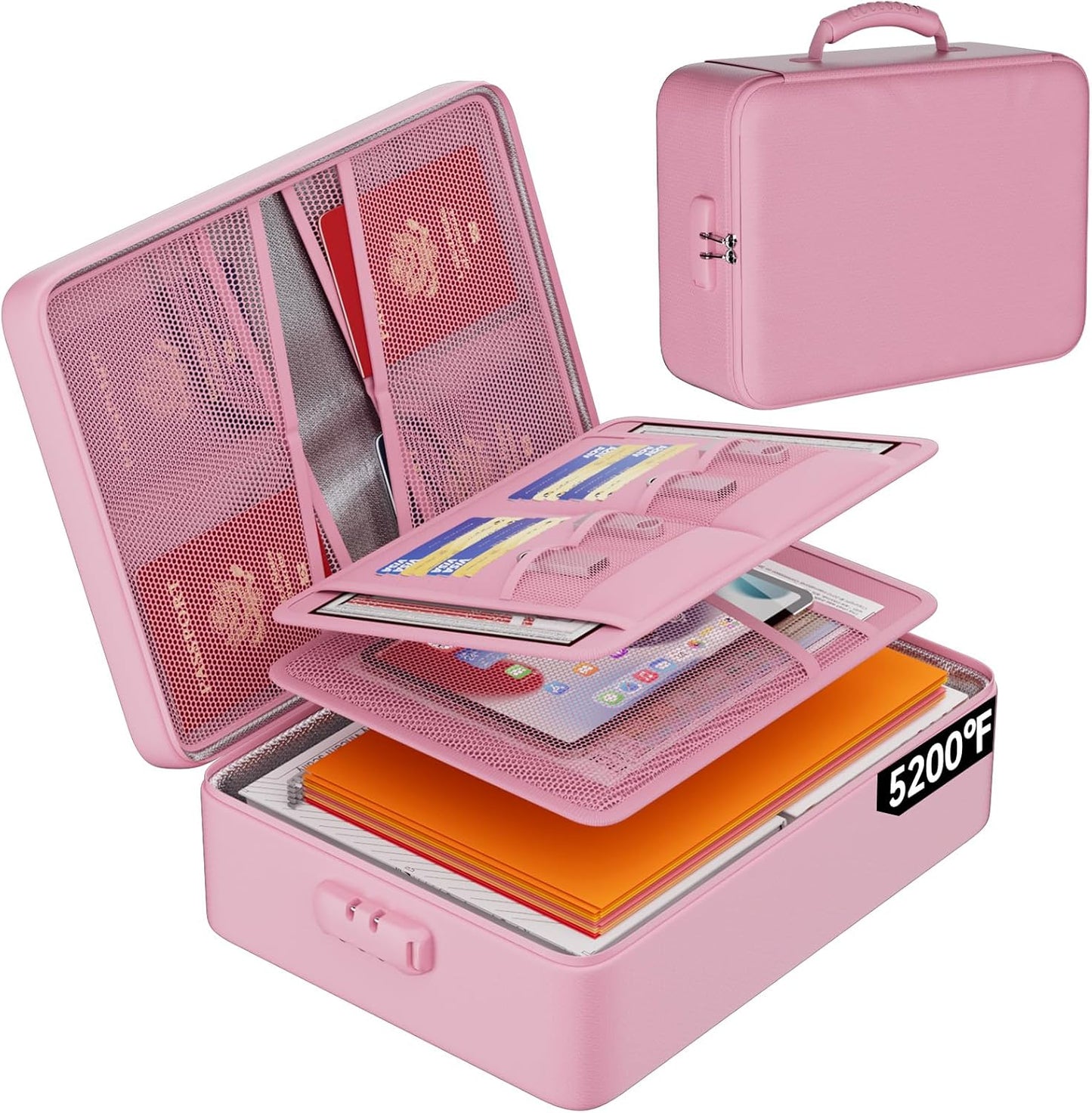 DocSafe 5200°F Document Organizer with Lock, Upgraded Heat Insulated Fireproof＆Water-Resistant Box 8 Layers File Organizer, Portable Home Travel Safe Storage for Important Documents and More