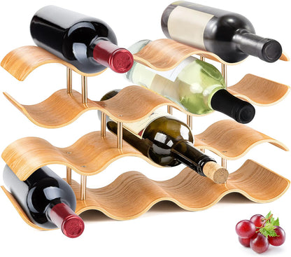 NutriChef 72 Bottle Wine Rack Stackable Bamboo Freestanding, 8-Tier Modular Shelf, Sturdy Wobble Free, Upgraded 2026 Design, Easy No-Tool Assembly for Kitchen, Cellar or Bar Storage 33.5" x 10" x 41"