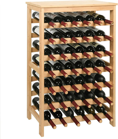42 Bottles Bamboo Wine Rack,7-Tier Wine Rack Freestanding Floor with Table Top, Wine Storage Shelf for Kitchen Dining Room Bar,Rustic Brown and Black